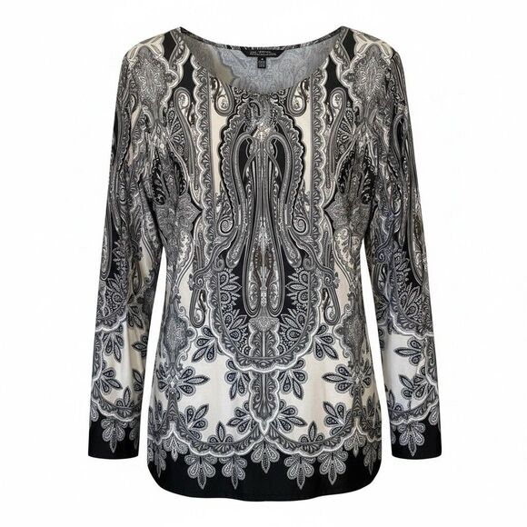 Linea Domani long sleeve Medium Paisley Black Printed High-Low Tunic - Picture 2 of 10